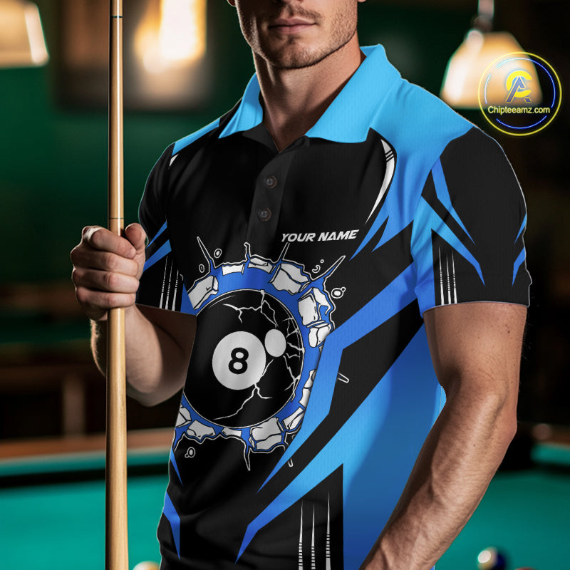 Funny Break 8 Ball Billiard Shirt For Men Custom Black And Blue Pool Team Jersey Polo, 1/4 Zip TDM6099