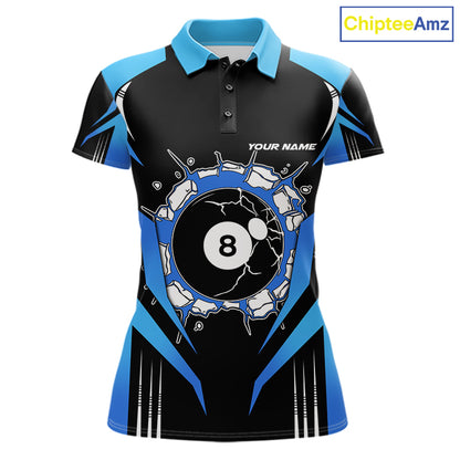 Funny Break 8 Ball Billiard Shirt For Women Custom Black And Blue Pool Team Jersey Polo, 1/4 Zip TDM6099