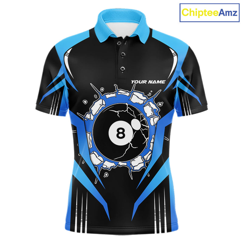 Black And Blue 8 Ball Break Billiard Shirt For Men Custom Pool Team Jersey Polo & Quarter Zip TDM6100