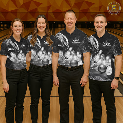 Black And White Custom Eagle Smoke Bowling Shirt For Men, Bowling Team Jersey Polo & 1/4 Zip TDM6356