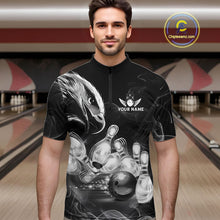 Load image into Gallery viewer, Black And White Custom Eagle Smoke Bowling Shirt For Men, Bowling Team Jersey Polo &amp; 1/4 Zip TDM6356
