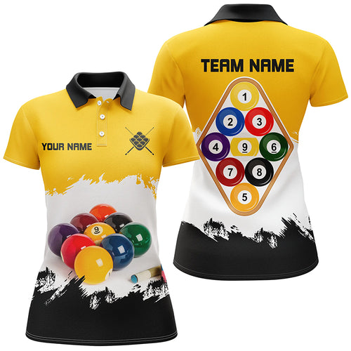 Personalized Yellow 9 Ball Pool Billiard Shirts For Women, Billiard 9 Ball Team Shirts Jerseys TDM1831