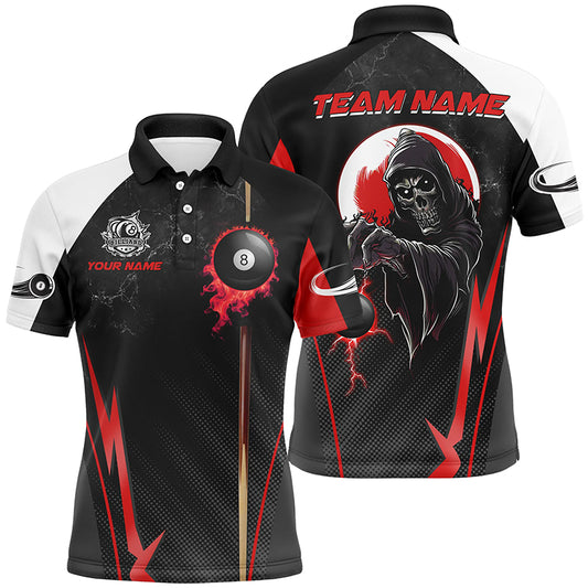 Funny Grim Reaper Ball 8 Fire Custom Men Billiard Shirts, Best 8 Ball Pool Jerseys |Red TDM2034