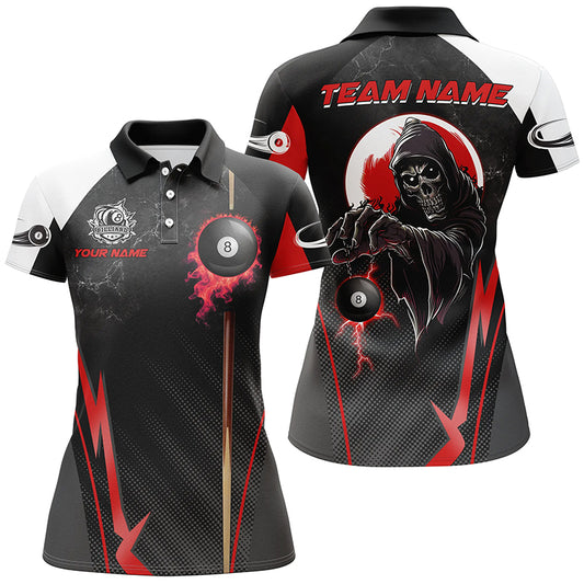 Funny Grim Reaper Ball 8 Fire  Custom Women Billiard Shirts, Best 8 Ball Pool Jerseys |Red TDM2034