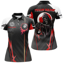 Load image into Gallery viewer, Funny Grim Reaper Ball 8 Fire  Custom Women Billiard Shirts, Best 8 Ball Pool Jerseys |Red TDM2034