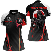 Load image into Gallery viewer, Funny Grim Reaper Ball 8 Fire  Custom Women Billiard Shirts, Best 8 Ball Pool Jerseys |Red TDM2034