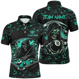 Turquoise Funny Death Skeleton 8 Ball Pool Men Billiard Shirts Custom Lightning Billiard Jerseys TDM2040