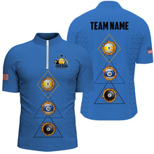 Load image into Gallery viewer, Customized Billiard 8 Ball 9 &amp; Ball 10 Ball Shirts For Men, Unique Team Jersey Blue Billiard Shirt TDM2254