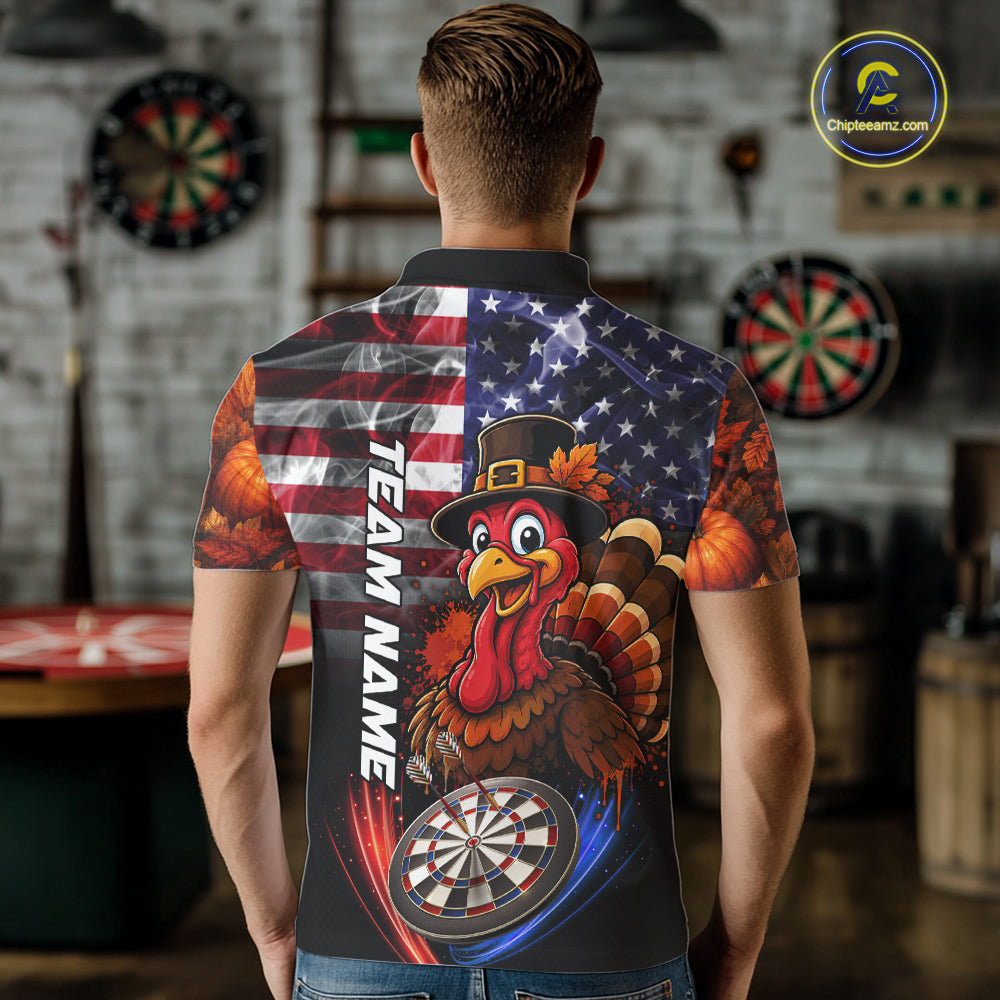 American Flag Smoke Turkey Darts Shirt For Men Custom Patriotic Thanksgiving Darts Team Jersey TDM7262
