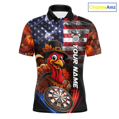 American Flag Smoke Turkey Darts Shirt For Men Custom Patriotic Thanksgiving Darts Team Jersey TDM7262