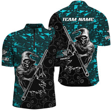 Load image into Gallery viewer, Personalized Cyan Abstract Death Skeleton Men Billiard Shirts, Halloween Scary Billiard Jerseys TDM2760