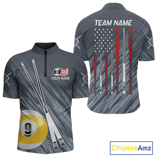 Personalized Billiard US Flag 9 Ball Pool Shirt For Men, Billiard Team Jersey Polo & 1/4 Zip TDM5218