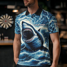 Load image into Gallery viewer, Personalized Shark Blue Lightning Darts Polo &amp; Quarter Zip Custom Dart Shirts For Men Dart Jerseys TDM3442