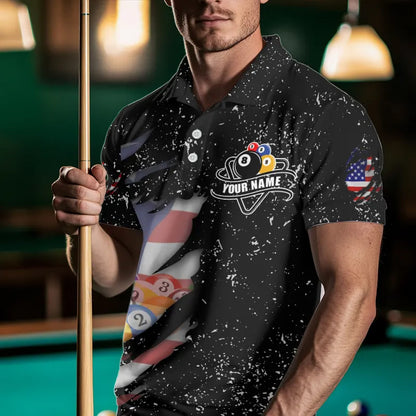 Personalized Grunge Black American Flag Billiard Shirts For Men Custom 8 Ball Pool Billiard Jersey TDM3743