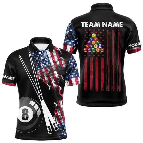 Personalized US Flag Smoke 8 Ball Pool Billiard Shirt For Men Custom Patriotic Billiard Team Jersey TDM3744