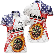 Load image into Gallery viewer, US Flag Smoke Custom Fire Flame Darts Polo &amp; Quarter-Zip Shirts Patriotic Darts League Jerseys |White TDM2527