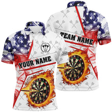 Load image into Gallery viewer, US Flag Smoke Custom Fire Flame Darts Polo &amp; Quarter-Zip Shirts Patriotic Darts League Jerseys |White TDM2527