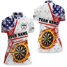 Load image into Gallery viewer, US Flag Smoke Custom Fire Flame Darts Polo &amp; Quarter-Zip Shirts Patriotic Darts League Jerseys |White TDM2527