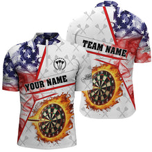 Load image into Gallery viewer, US Flag Smoke Custom Fire Flame Darts Polo &amp; Quarter-Zip Shirts Patriotic Darts League Jerseys |White TDM2527