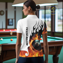 Load image into Gallery viewer, Personalized Orange 8 Ball Fire Flame Women&#39;s Billiard Shirt Custom Pool Team Jersey Polo &amp; 1/4 Zip TDM5229