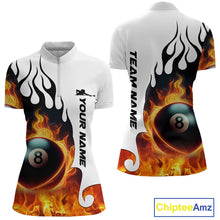Load image into Gallery viewer, Personalized Orange 8 Ball Fire Flame Women&#39;s Billiard Shirt Custom Pool Team Jersey Polo &amp; 1/4 Zip TDM5229