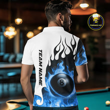 Load image into Gallery viewer, Personalized Blue 8 Ball Fire Flame Men&#39;s Billiard Shirt Custom Pool Team Jersey Polo &amp; 1/4 Zip TDM5230