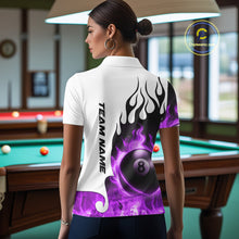 Load image into Gallery viewer, Personalized Purple 8 Ball Fire Flame Women&#39;s Billiard Shirt Custom Pool Team Jersey Polo &amp; 1/4 Zip TDM5231