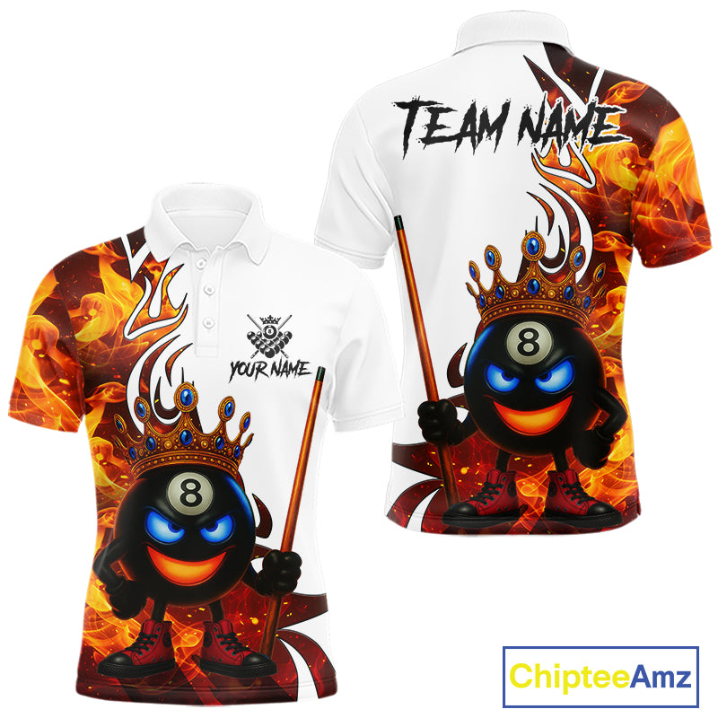 Personalized Orange Funny 8 Ball Crown Flame Billiard Shirt For Men Custom Pool Team Shirt TDM5237