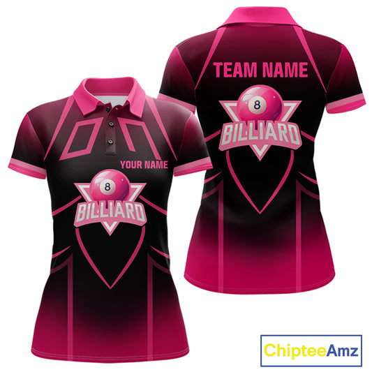 Personalized Black And Pink 8 Ball Pool Valentine Billiard Shirt For Women Custom Billiard Gifts TDM5747