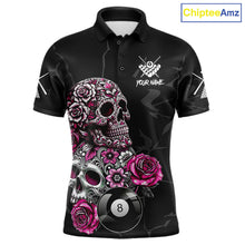 Load image into Gallery viewer, Personalized Pink 8 Ball Skull Roses Billiard Shirt For Men Custom Valentine Billiard Gifts TDM5750