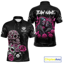 Load image into Gallery viewer, Personalized Pink 8 Ball Skull Roses Billiard Shirt For Men Custom Valentine Billiard Gifts TDM5750