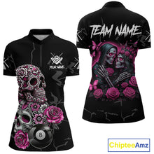 Load image into Gallery viewer, Personalized Pink 8 Ball Skull Roses Billiard Shirt For Women Custom Valentine Billiard Gifts TDM5750