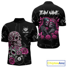 Load image into Gallery viewer, Personalized Pink 8 Ball Skull Roses Billiard Shirt For Men Custom Valentine Billiard Gifts TDM5750