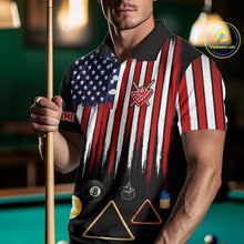 Load image into Gallery viewer, American Flag Billiard Shirt For Men Custom Patriotic Pool Team Jersey Polo &amp; 1/4 Zip |Black TDM5752
