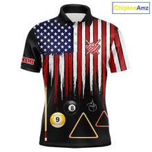 Load image into Gallery viewer, American Flag Billiard Shirt For Men Custom Patriotic Pool Team Jersey Polo &amp; 1/4 Zip |Black TDM5752