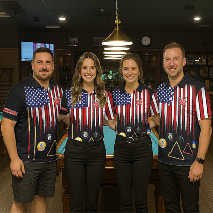 American Flag Billiard Shirt For Women Custom Patriotic Pool Team Jersey Polo & 1/4 Zip |Black TDM5752