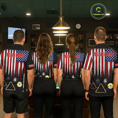American Flag Billiard Shirt For Women Custom Patriotic Pool Team Jersey Polo & 1/4 Zip |Black TDM5752