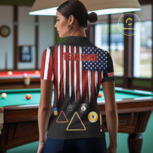 Load image into Gallery viewer, American Flag Billiard Shirt For Women Custom Patriotic Pool Team Jersey Polo &amp; 1/4 Zip |Black TDM5752