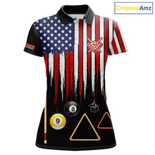 Load image into Gallery viewer, American Flag Billiard Shirt For Women Custom Patriotic Pool Team Jersey Polo &amp; 1/4 Zip |Black TDM5752