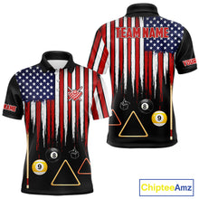 Load image into Gallery viewer, American Flag Billiard Shirt For Men Custom Patriotic Pool Team Jersey Polo &amp; 1/4 Zip |Black TDM5752