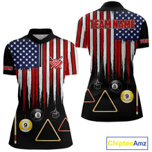 Load image into Gallery viewer, American Flag Billiard Shirt For Women Custom Patriotic Pool Team Jersey Polo &amp; 1/4 Zip |Black TDM5752