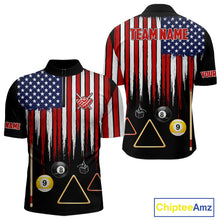 Load image into Gallery viewer, American Flag Billiard Shirt For Men Custom Patriotic Pool Team Jersey Polo &amp; 1/4 Zip |Black TDM5752