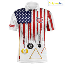Load image into Gallery viewer, American Flag Billiard Shirt For Men Custom Patriotic Pool Team Jersey Polo &amp; 1/4 Zip |White TDM5753