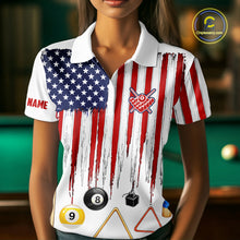 Load image into Gallery viewer, American Flag Billiard Shirt For Women Custom Patriotic Pool Team Jersey Polo &amp; 1/4 Zip |White TDM5753