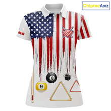 Load image into Gallery viewer, American Flag Billiard Shirt For Women Custom Patriotic Pool Team Jersey Polo &amp; 1/4 Zip |White TDM5753