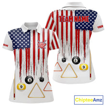 Load image into Gallery viewer, American Flag Billiard Shirt For Women Custom Patriotic Pool Team Jersey Polo &amp; 1/4 Zip |White TDM5753