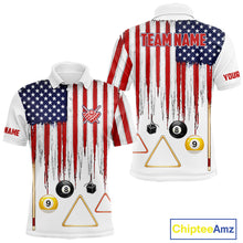 Load image into Gallery viewer, American Flag Billiard Shirt For Men Custom Patriotic Pool Team Jersey Polo &amp; 1/4 Zip |White TDM5753