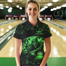 Load image into Gallery viewer, Custom Green Grim Reaper Lightning Bowling Shirt For Women, Skull Bowling Jersey Team Polo &amp; 1/4 Zip TDM5952