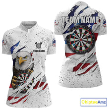 Load image into Gallery viewer, White Grunge American Flag Darts Shirt For Women Custom Patriotic Darts Team Jersey Polo &amp; 1/4 Zip TDM5958