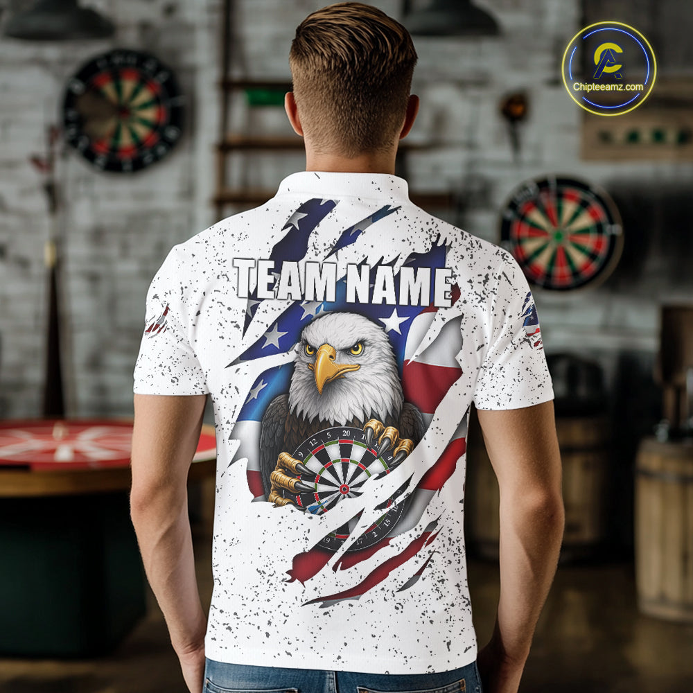 Custom Eagle Darts Jersey For Men, Grunge American Flag Patriotic Darts Team Shirt Polo & 1/4 Zip TDM5959